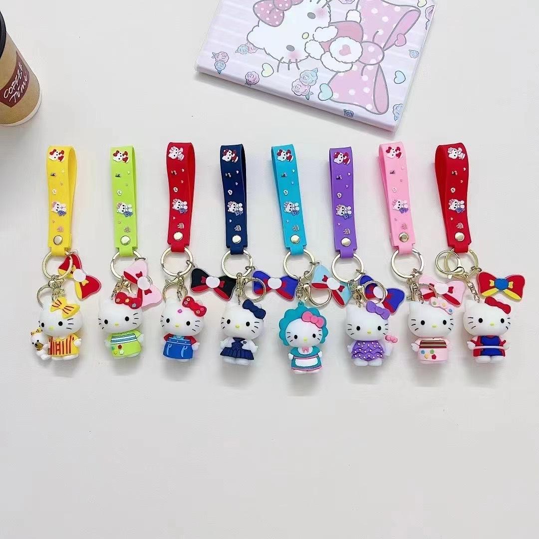 Creative Cartoon Sanrio KT Keychain Cute Crossdressing Big Bow Cat KT Key Chain Men's and Women's Handbags Pendant