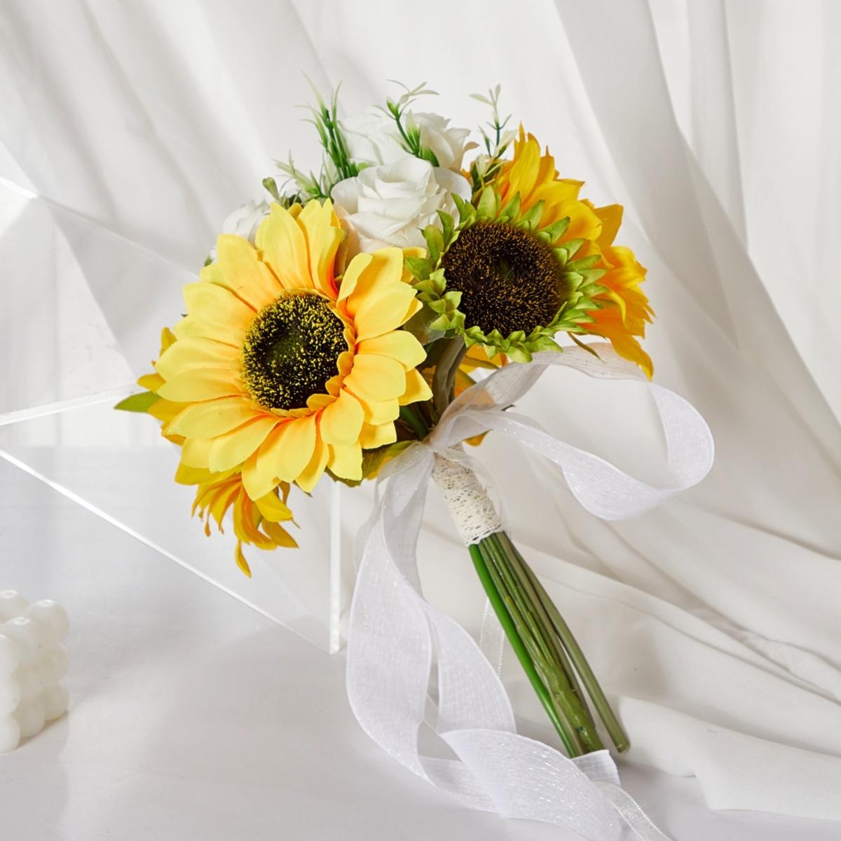 sunflower bridal bouquet wedding simulation sun bouquet new pastoral style mother's day bouquet factory supply