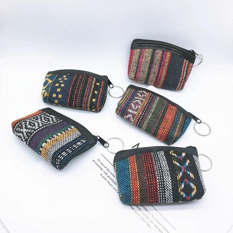 民族风帆布零钱包挂件包口红证件卡数据线收纳小包复古迷你硬币包