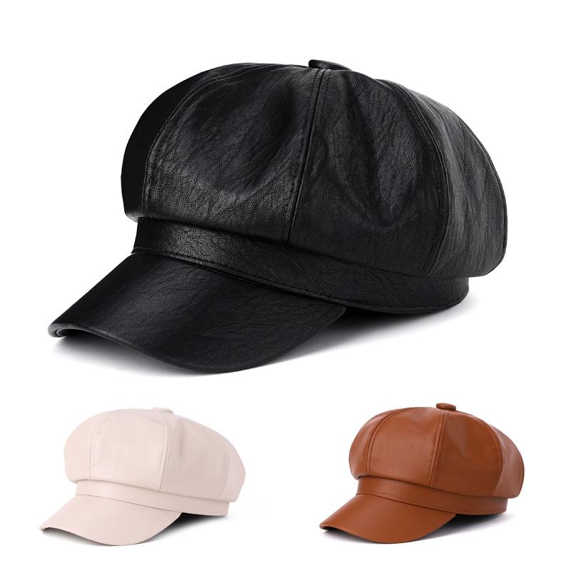 octagonal cap women's autumn and winter leather octagonal cap handsome beret korean autumn and winter leather hat beret baseball cap