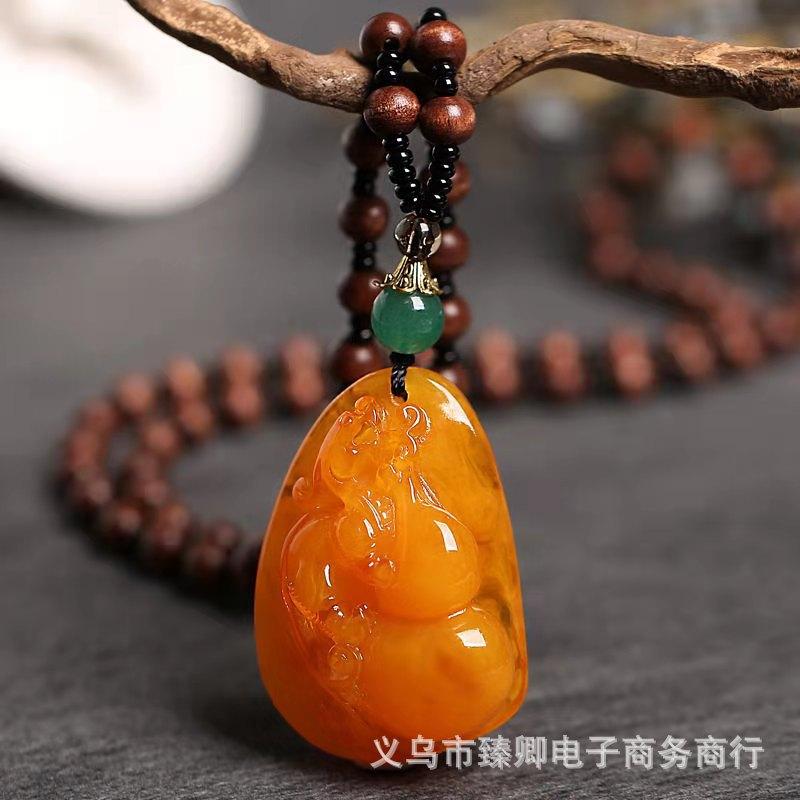 Retro Ethnic Style Old Beeswax Pendant Chicken Wing Wood Long Necklace Women's No-Matter Brand Sweater Chain Cotton and Linen Women's Accessories details Picture