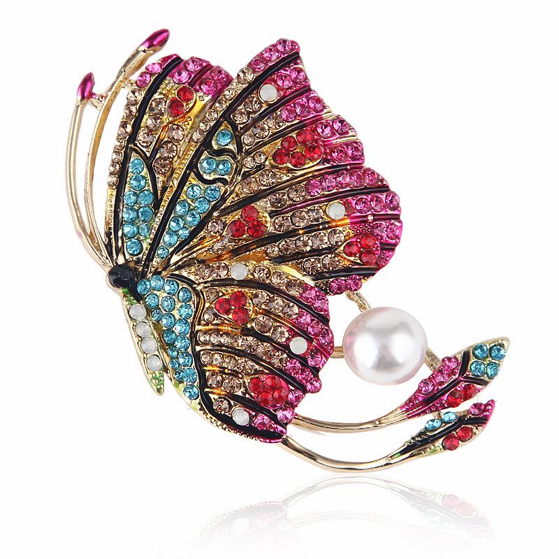 lanhao korean style stylish colored diamond dripping enamel big bowknot insect pearl brooch corsage pin accessories