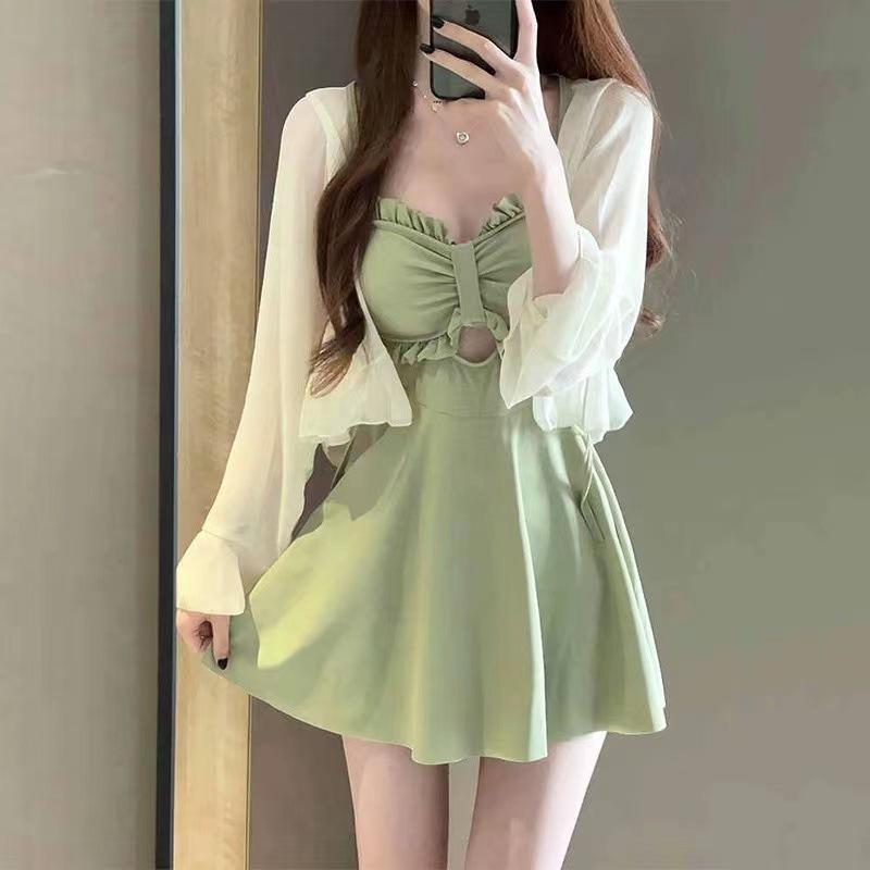 women's swimsuit siamese conservative sun protective blouse slimming slim fit sexy internet celebrity high-grade pure desire style seaside vacation full figure