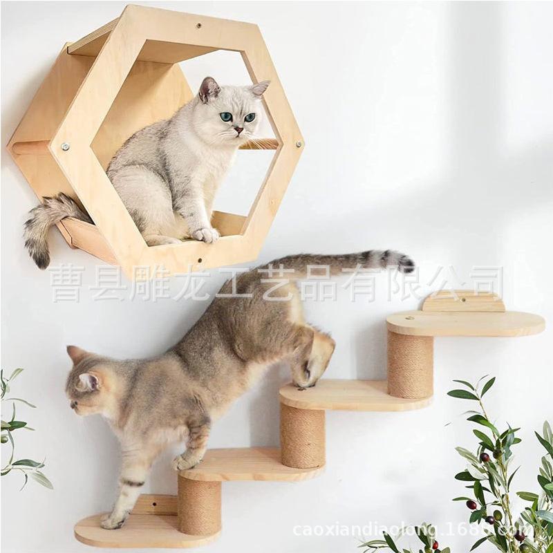 Wall-Mounted Cat Nest Cat Climbing Frame Wall-Mounted Jumping Platform Springboard Ladder Wooden Wall Cat Furniture