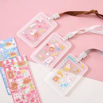 cartoon sticker transparent pp solid color card holder single shell student lanyard bus access control card holder candy color lanyard