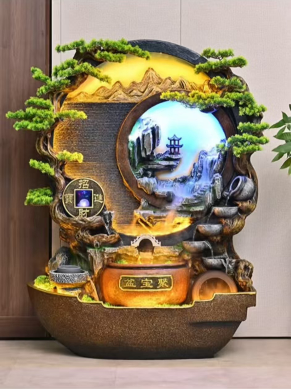 鼎新 佳美中式复古假山流水摆件客厅庭院装饰水幕墙F-123型风水加湿器工艺品 2002