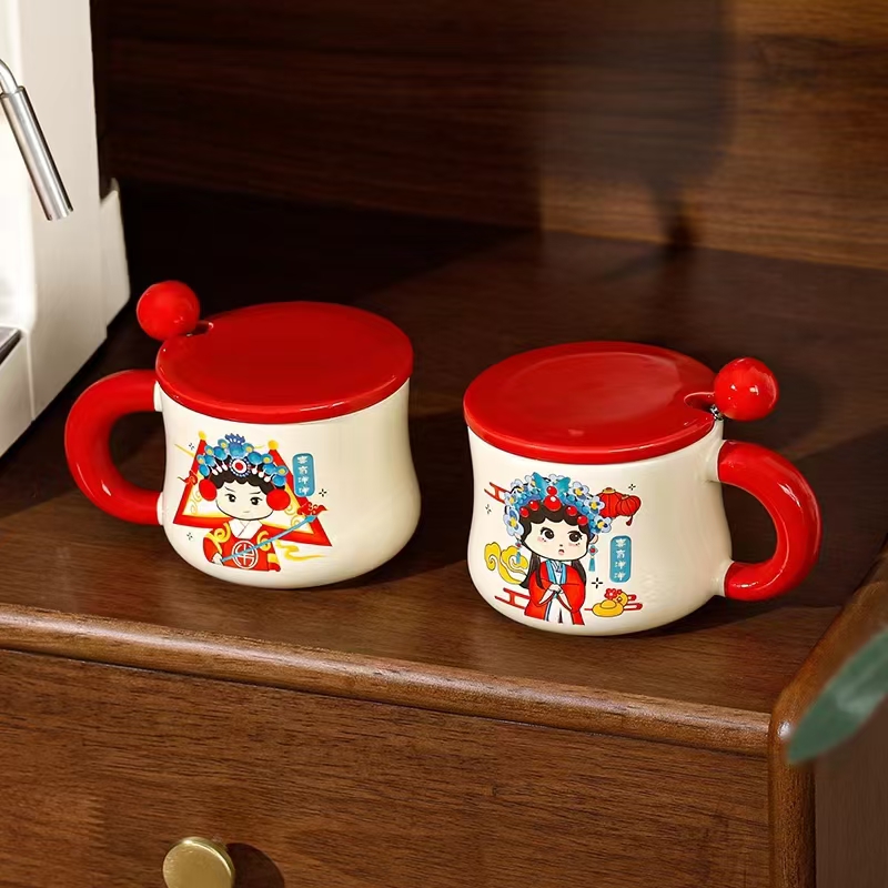Peking Opera cup gift cup, new type of souvenir cup, ceramic pair cup, ceramic couple cup, new type of ceramic souvenir cup, wedding supplies cup, festive supplies cup Specification image