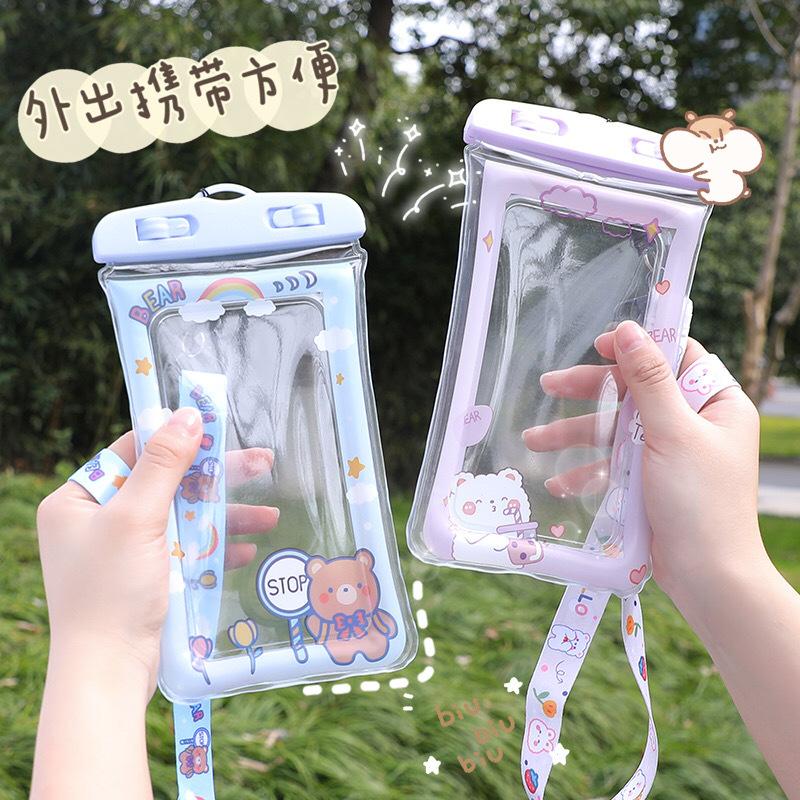 simple cartoon mobile phone waterproof bag airbag floating touch screen protective cover drifting swimming cellphone bag wholesale