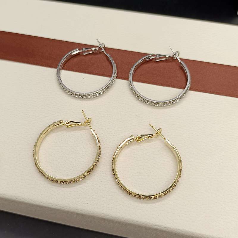 Korean light luxury style full-diamond large ring earrings, exaggerated and unique 925 silver needle ear ring earrings Specification image