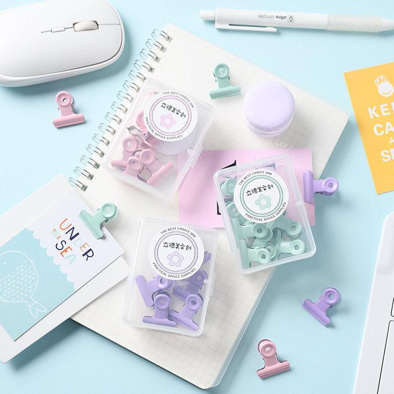 Color Boxed Binder Clip Ticket Clips Ins Style Macaron Color round-Head Clip Fresh File Metal Binder Clip
