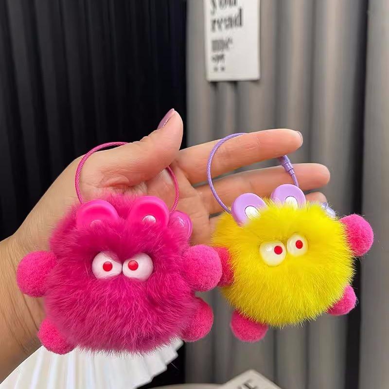 仿獭兔毛钥匙扣毛绒挂件小饰品毛绒小煤球包包挂件汽车挂饰钥匙链