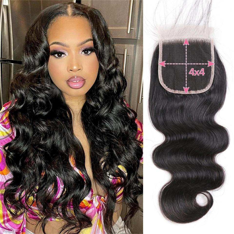 4 × 4 natural color human hair front lace hair piece body wave human hair closure