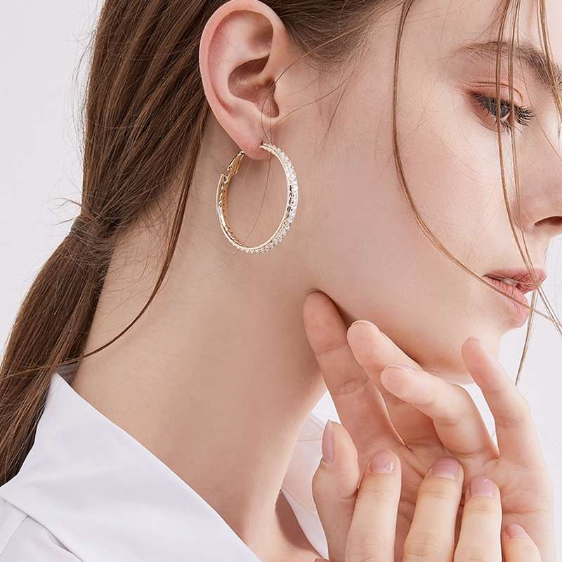 Korean light luxury style full-diamond large ring earrings, exaggerated and unique 925 silver needle ear ring earrings Item Picture