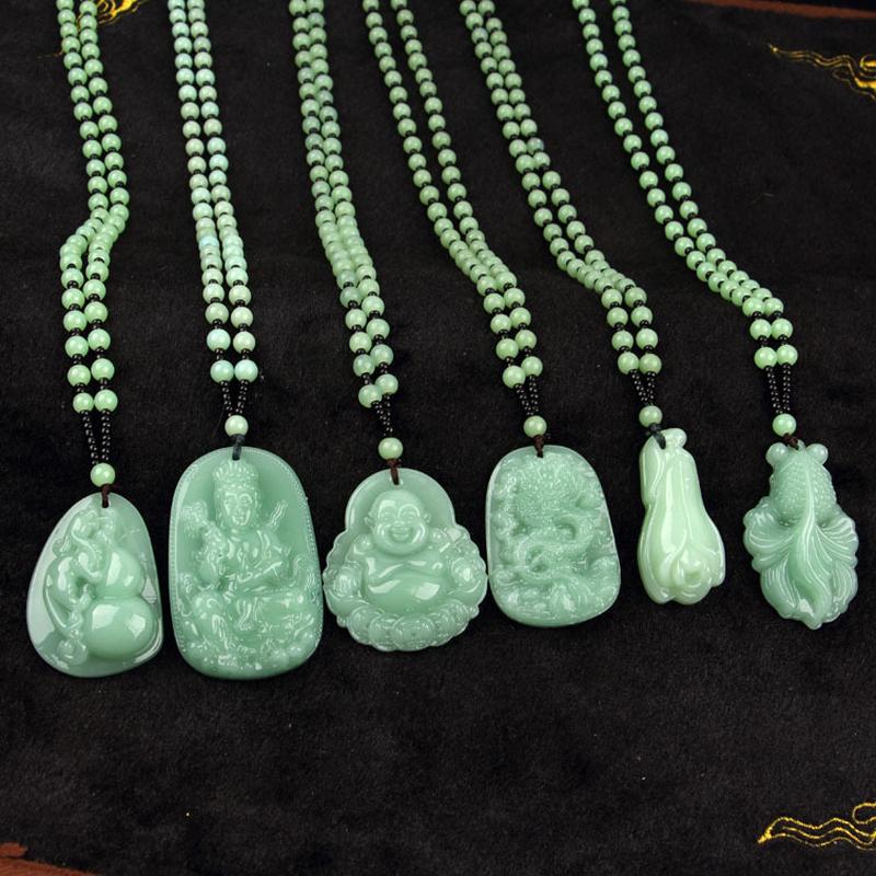 aventurine sweater chain aventurine avalokitesvara buddha necklace dragon guan gong golden toad necklace light green necklace
