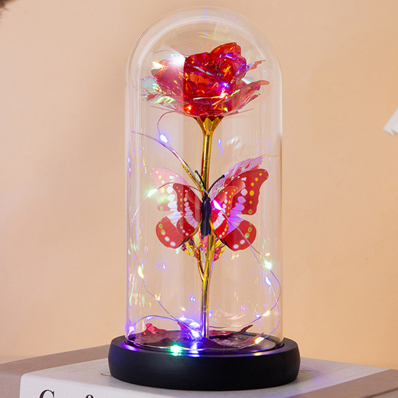 Valentine's Day, Teachers' Day, eternal flowers, roses, butterflies, gold foil roses, glass, plastic, acrylic covers, seven-color lights, Christmas gifts, cross-border Specification image