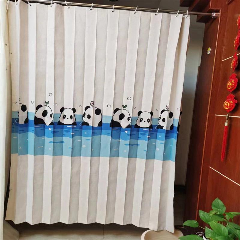 shower beauty bathroom partition bath curtain bathroom toilet shower folding shower curtain punch-free waterproof mildew-proof dry wet separation curtain details Picture