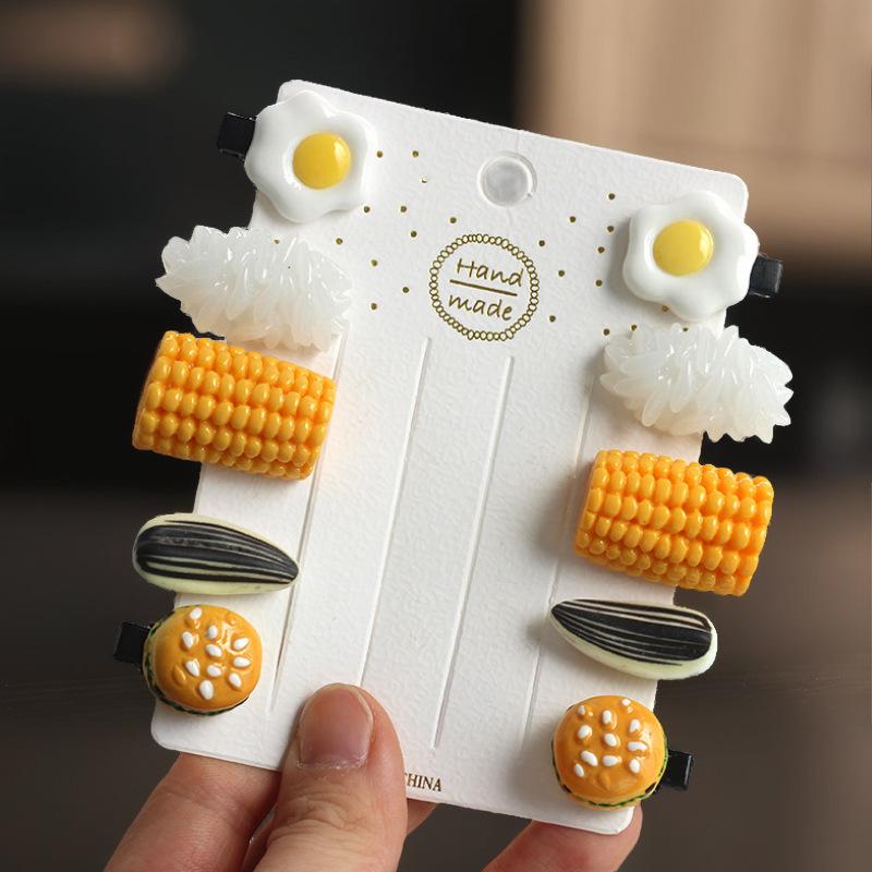 funny candy toy rice poached egg melon seeds corn clip super cute simulation food mini clip strange barrettes