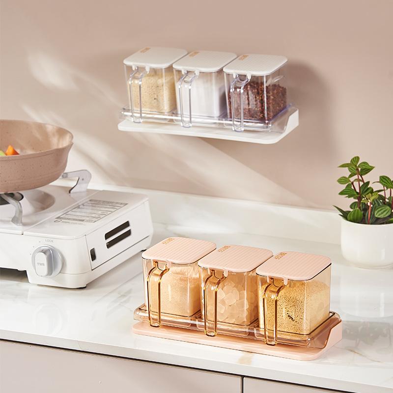 seasoning box household kitchen spice jars combination suit wall-mounted salt jar msg pepper seasoning storage box