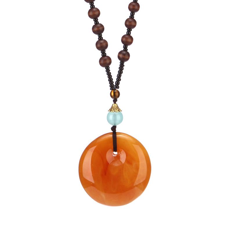 New Resin Imitation Yellow Chicken Grease Old Beeswax Sweater Chain Amber Rose Clothing Accessories Long Necklace Live Broadcast Supply Wholesale Item Picture