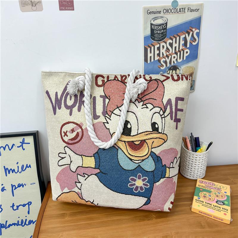 ethnic style medium canvas bag double sided embroidery elephant cartoon shoulder bag women's large capacity tourist attraction bag