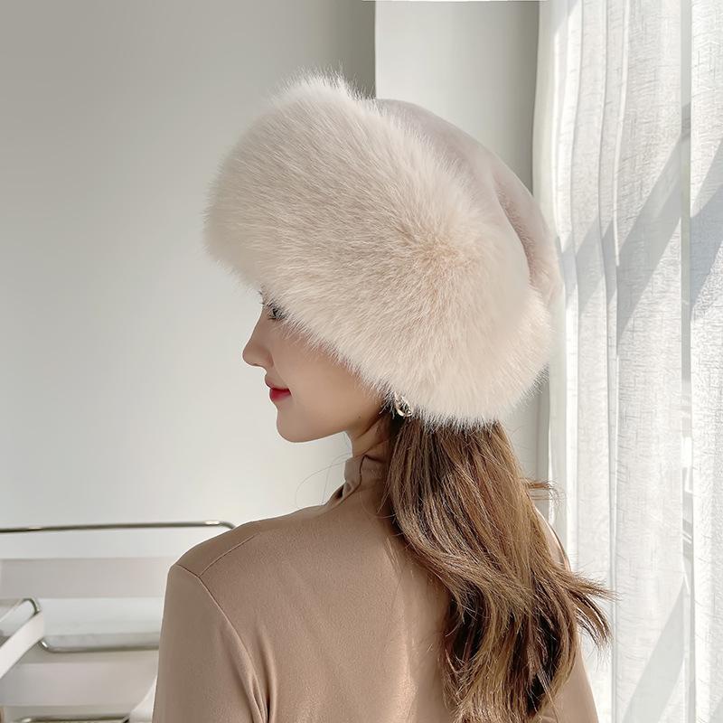 2023 new style snow hat imitation fur fox fur hat lei feng bowler mongolia beret warm thickened winter