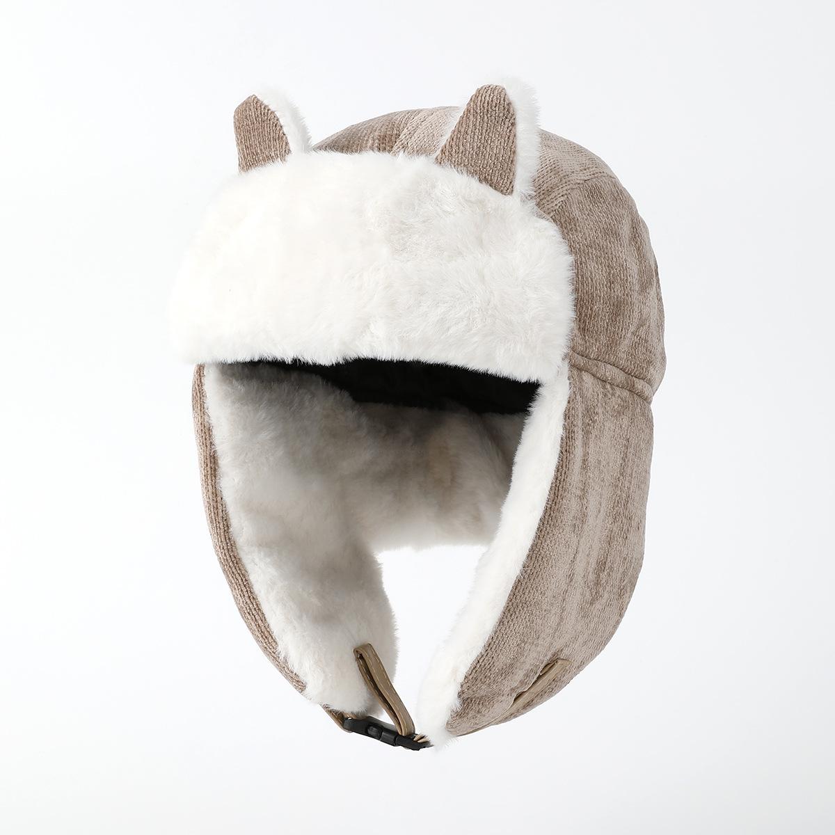 Foreign Trade Women's Winter Cat Ears Ushanka Fleece-lined Thickened Warm Hat Windproof Outdoor Riding Earmuffs Hat Generation Hair details Picture