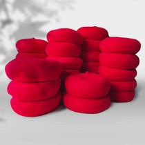 adult big red new year christmas thickened wool beret female autumn winter painter cap mob cap thickened hat