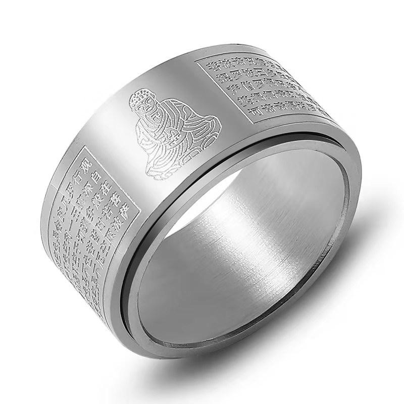 zodiac zodiac buddha guardian titanium steel rotatable ring stainless steel heart sutra men's ring wholesale