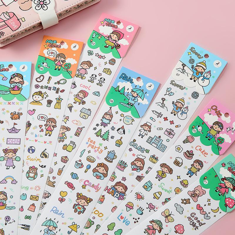 cartoon stickers diy journal stickers children student japanese girl waterproof transparent pvc creative glass stickers