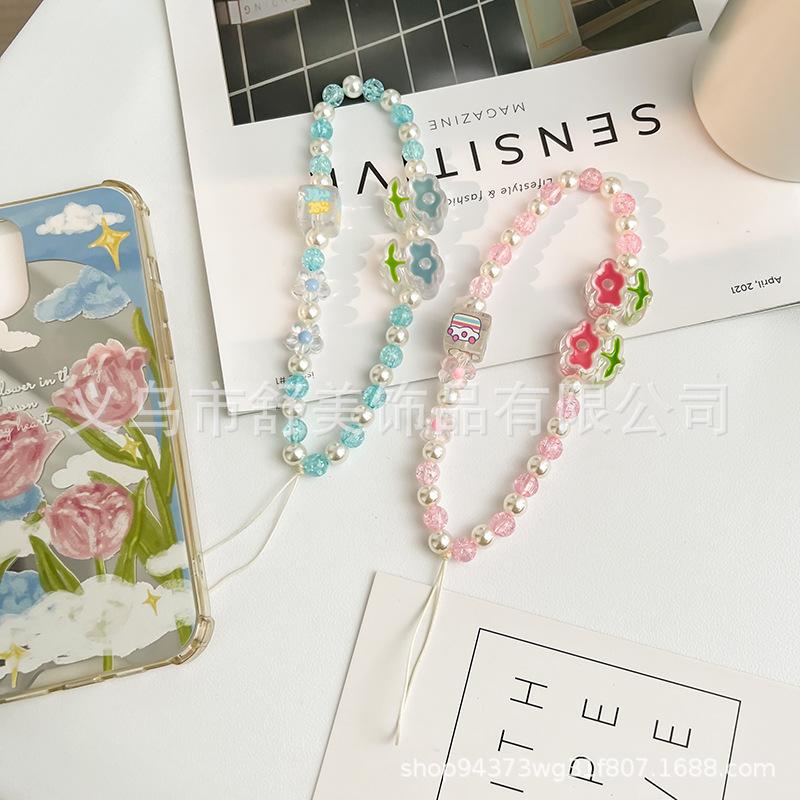 rabbit and flower girl heart pink mobile phone pendant cell phone shell accessories mobile phone charm mobile phone decoration pendant