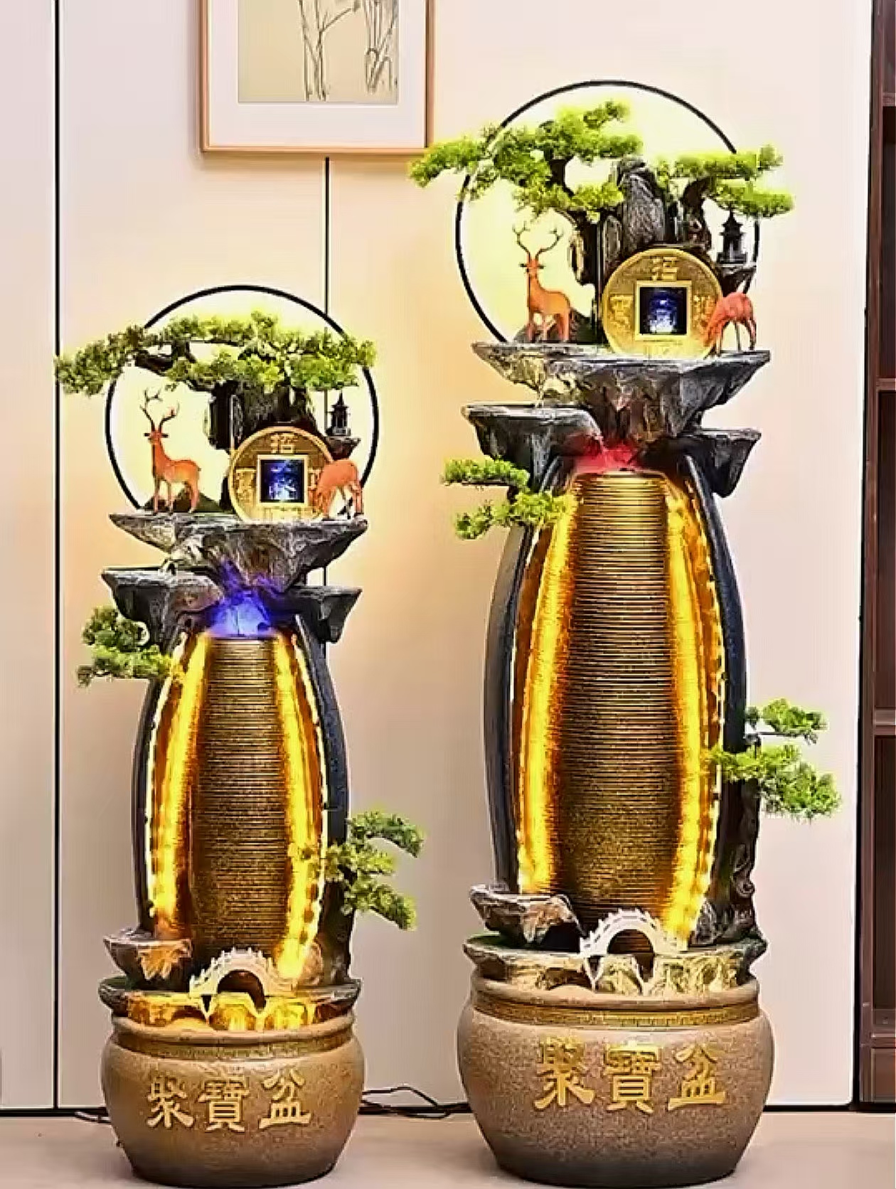 中式复古家居装饰假山流水摆件落地客厅庭院水幕墙风水高山流水工艺品流水摆件喷泉上水风车树脂喷泉风车树脂喷泉