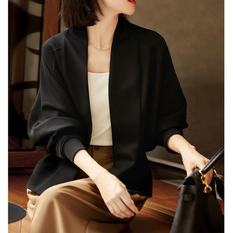stand cut profile air cotton short coat no buckle cardigan cotton elastic black white baseball uniform short women's spring clothing