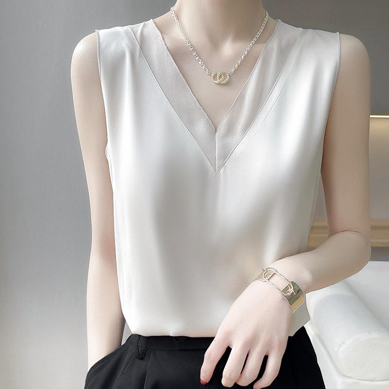 summer elegant v-neck silk camisole women's sleeveless blouse mulberry silk loose slimming inner outer wear base