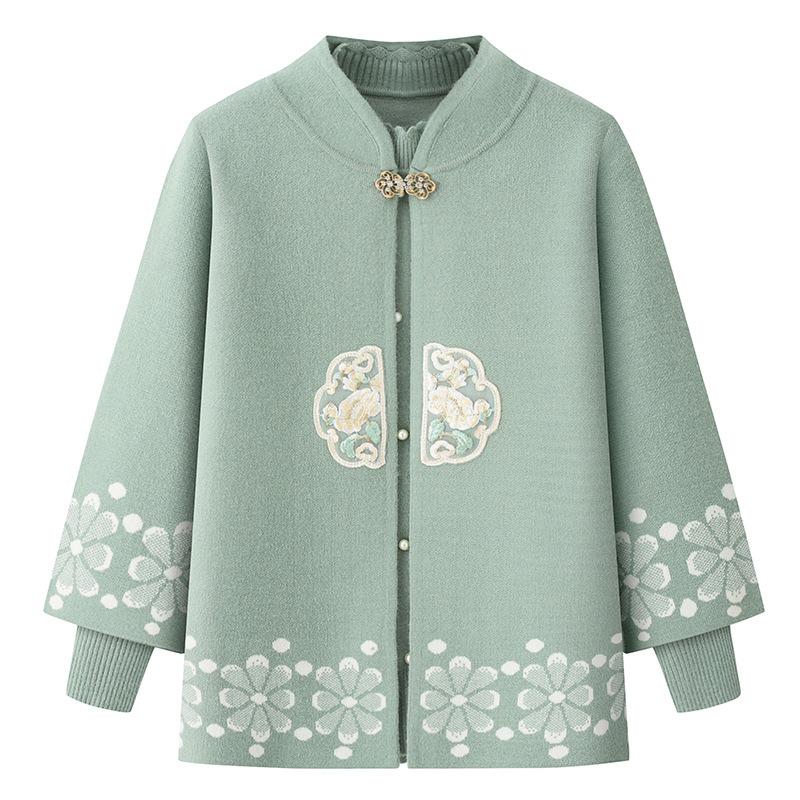 old autumn and winter women's coat sweater cardigan grandma spring and autumn suit ladies' clothes mother tang suit two-piece suit