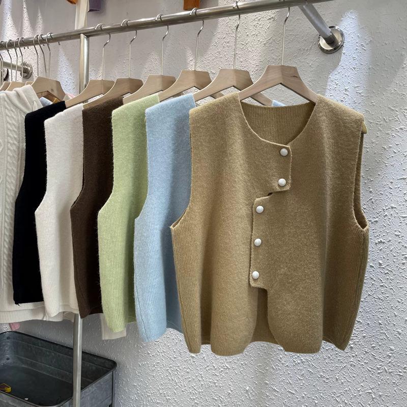 knitted vest women's cardigan autumn new korean style irregular buckle sleeveless sweater vest coat women's clothing