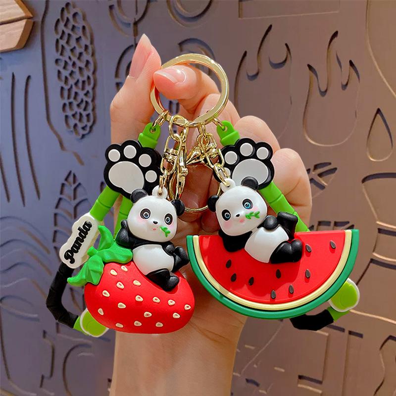 cartoon cute epoxy fruit panda keychain couple schoolbag pendant car key chain creative gift wholesale