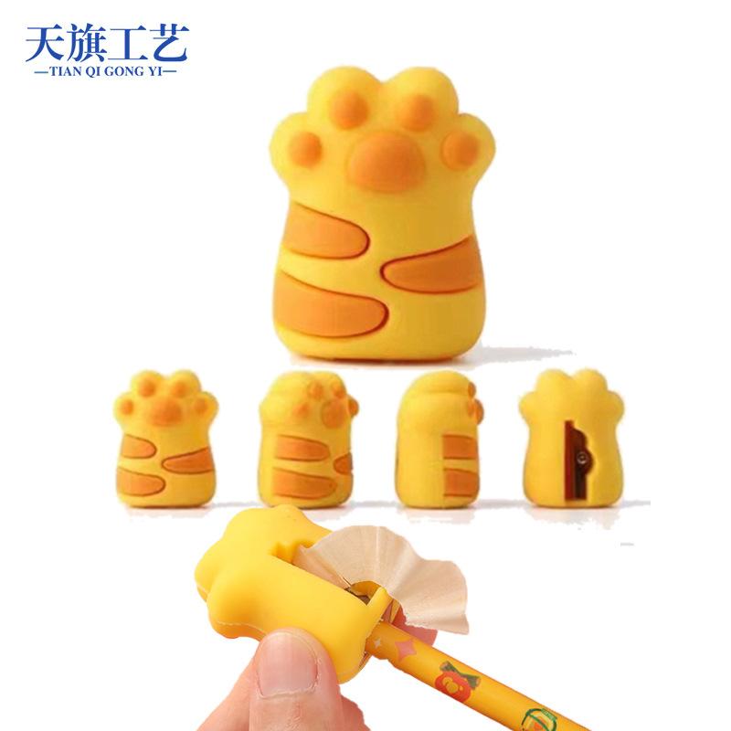 tianqi craft children's stationery soft glue cat's paw pencil sharpener cute cartoon mini pencil shapper pencil sharper customization