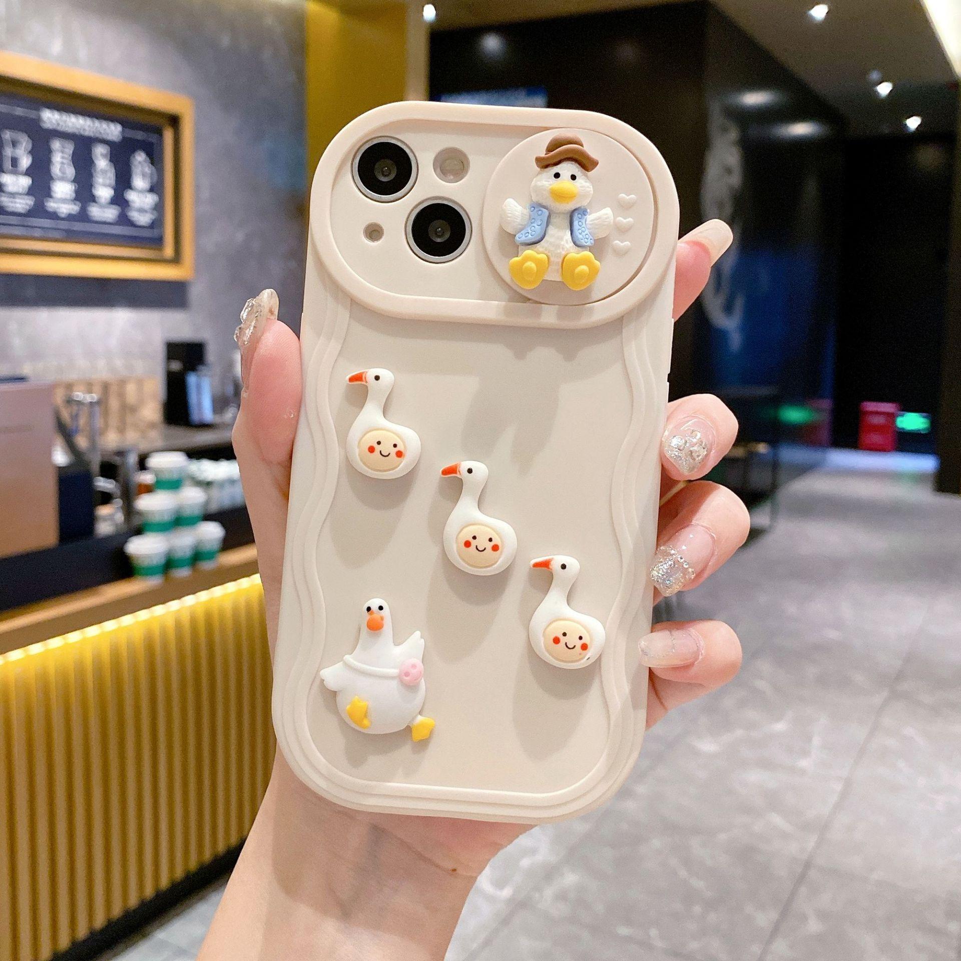 wave sliding window for iphone15pro mobile phone sliding window diy duck soft case apple 13/11 protective case