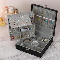 jewelry box large jewelry case jewelry storage box double-layer jewelry box with lock earrings ring necklace finishing
