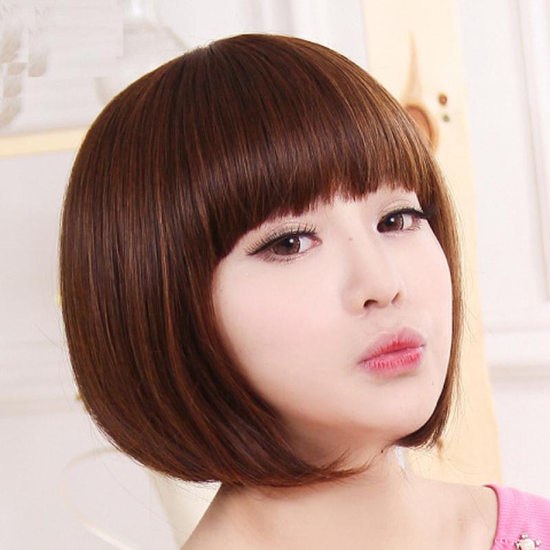 wig women's short hair handsome bob haircut realistic bobhaircut wig short straight hair side bangs fashion face repair hair cover