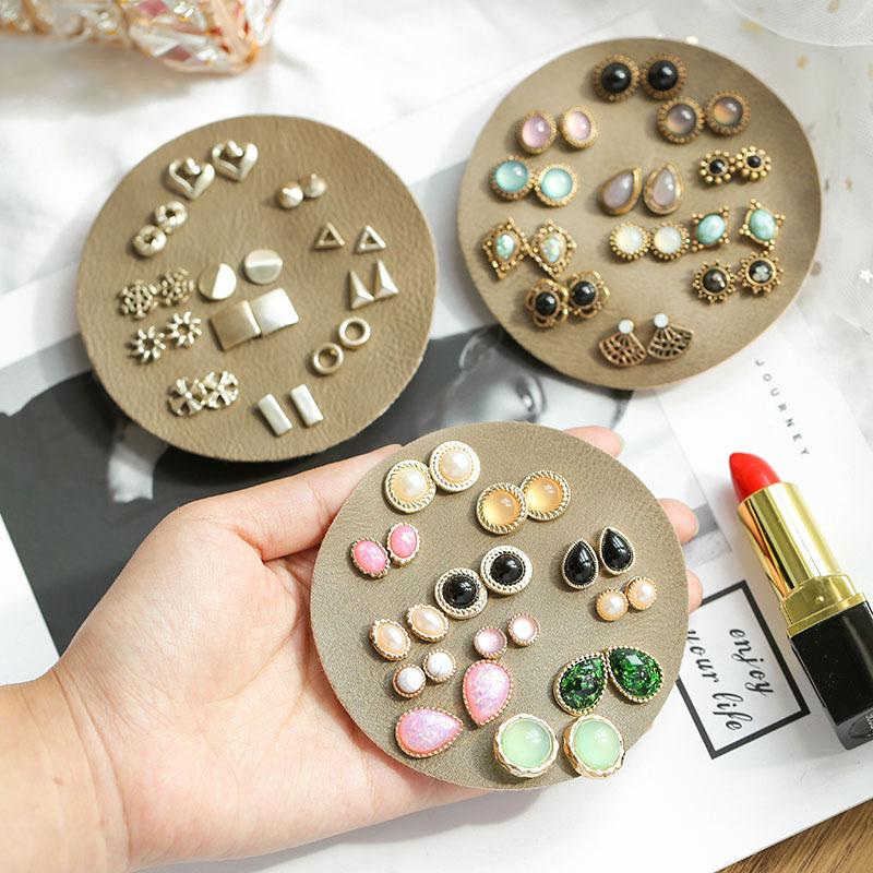 korean earrings cat's eye resin vintage earings set female pearls non-piercing ear clip cross-border earrings one piece dropshipping