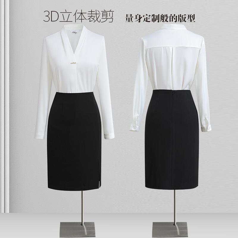white shirt women's high sense fashionable stylish adult lady like woman business suit v-neck base inner wear blouse ol commuters' workwear Specification drawing