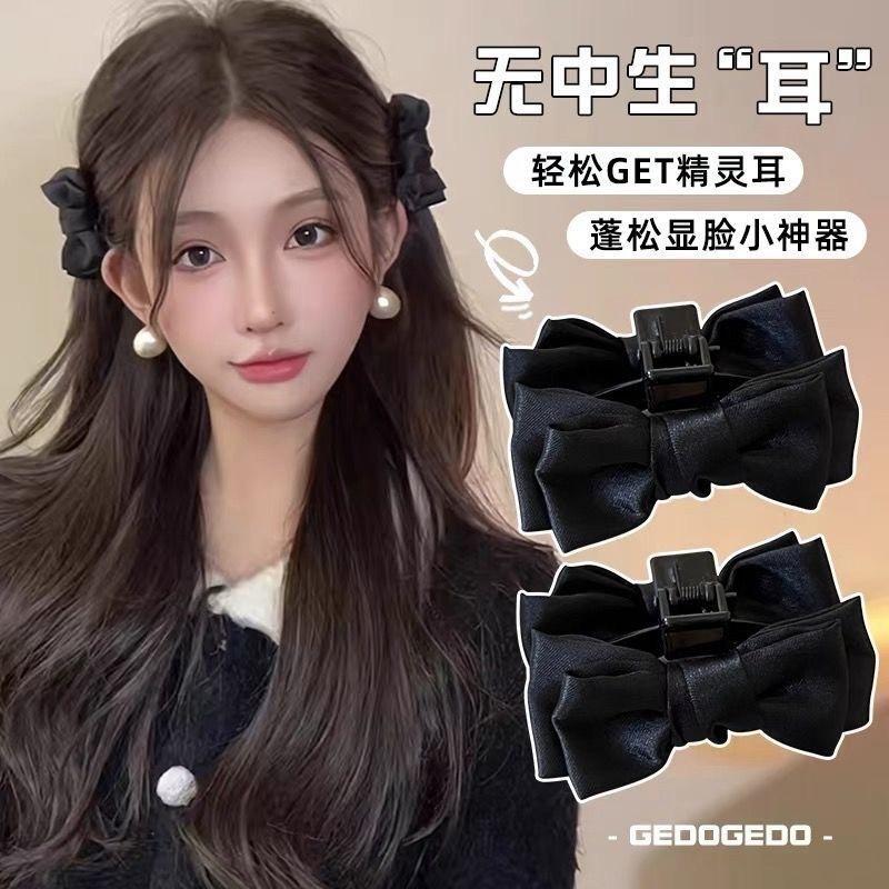 black bow princess hairstyle grip small size women's side forehead fringe hairpin headdress internet celebrity 2024 new