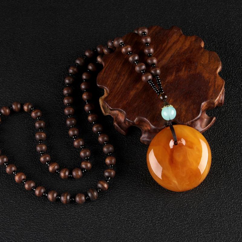 New Resin Imitation Yellow Chicken Grease Old Beeswax Sweater Chain Amber Rose Clothing Accessories Long Necklace Live Broadcast Supply Wholesale full figure