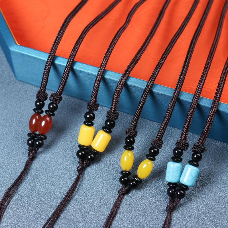 pendant rope necklace rope pendant rope beeswax pendant necklace rope crystal amber emerald jade pendant lanyard wholesale full figure