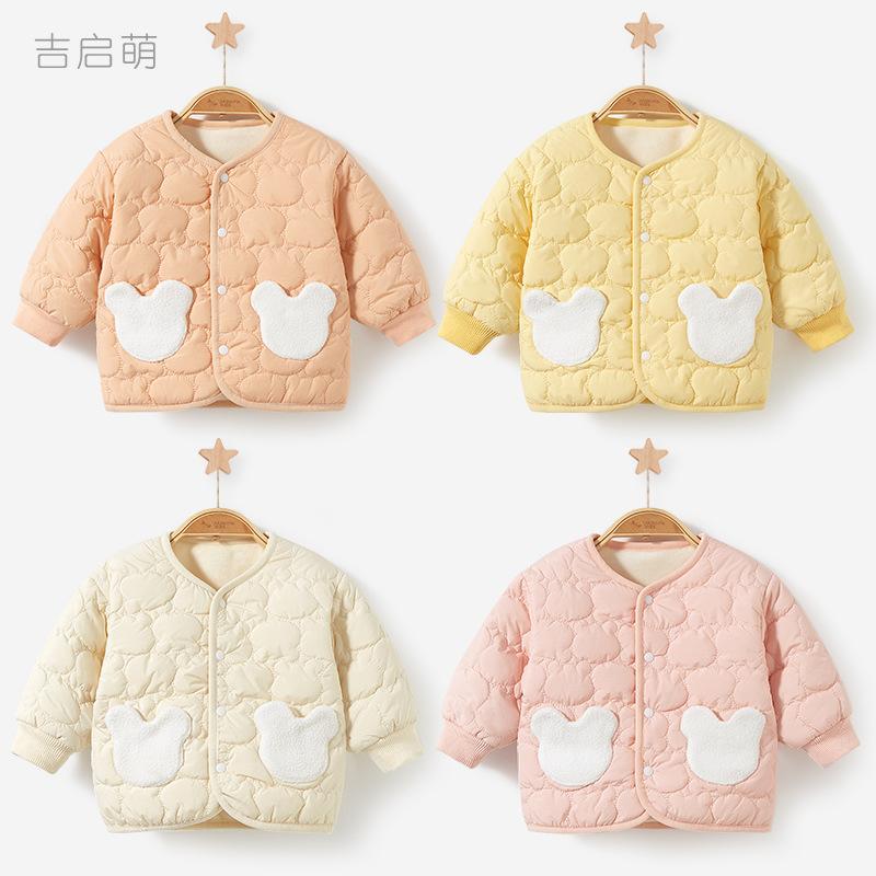 kids' overcoat autumn winter baby fleece-lined cotton clothing cotton coat girls boys keep warm cardigan top clothes baby winter clothes
