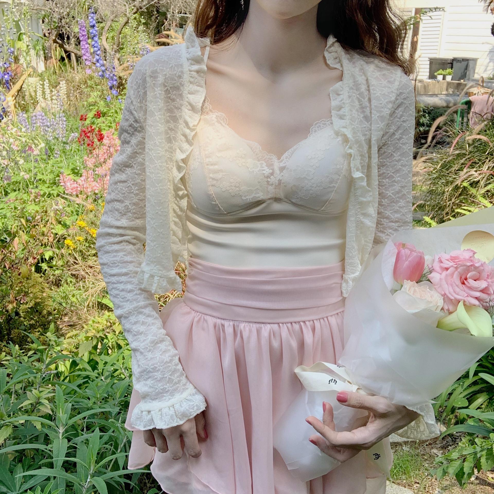 2024 french lace cardigan women's summer thin pure desire jacket sun protective blouse short top shawl outer match Specification drawing