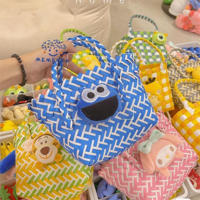 Oblique Woven Small Size Vegetable Basket Woven Bag PE Colorful Bag Basket Cartoon DIY Prototype Bag Factory Delivery