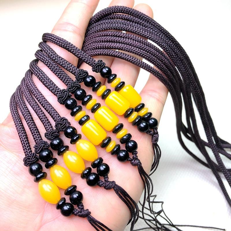 pendant rope necklace rope pendant rope beeswax pendant necklace rope crystal amber emerald jade pendant lanyard wholesale details Picture