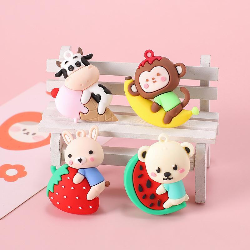 cartoon ice candy keychain pendant cute animal fruit key ring accessories simulation ice sucker food keychain